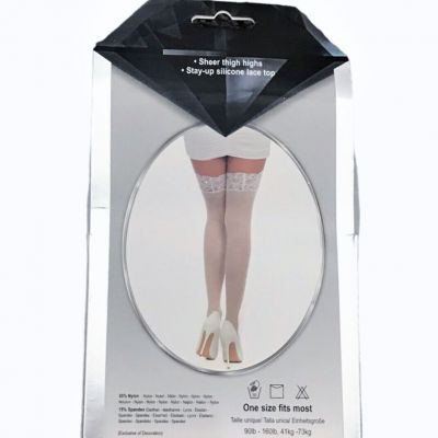 Dreamgirl White Sheer Lace Top Thigh Highs Stockings Hosiery One Size - New !
