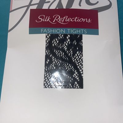 New Hanes Black Silk Reflections Lace Fashion Tights/ C/D