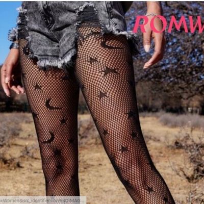 Shein Women's Patterned Tights Fishnet Star and Moon Gothic Stockings ...