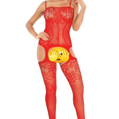 Sexy Sheer Lace Front Body Stocking attached with Thigh High Stocking Lingerie