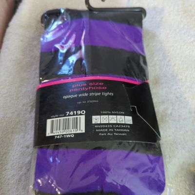 NEW Music Legs 7419Q Plus Size Opaque Tights Pantyhose Purple/Black up to 225lbs