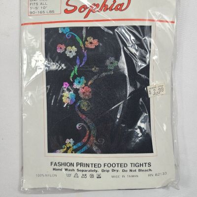 VTG Sophia Fashion Printed Footed Tights Floral Print #1