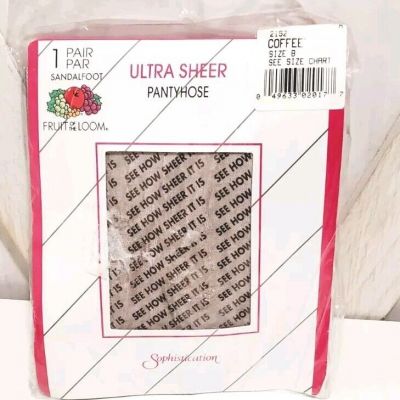 VTG Fruit Of The Loom Ultra Sheer Pantyhose Coffee size B M - L