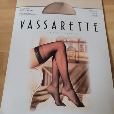 Vassarette lace top thigh high stockings  size medium nude 8030 sheer nylon leg