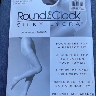 Very Nice Round The Clock Silky Lycra Satin Taupe Style 60 Pantyhose Size D New