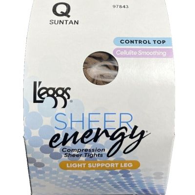 Leggs Sheer Energy Tights Size Q Suntan Control Top Light Support Leg