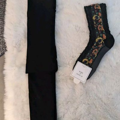 NWT Zi Yang Socks/ Nwot Black Tights Size S
