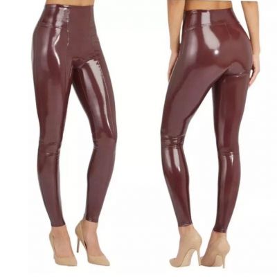 NWT Spanx Faux Patent Leather Leggings in Ruby, women's M Tall