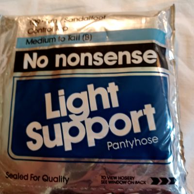 VTG No Nonsense Light Support Tan Pantyhose Sandalfoot Med/Tall~