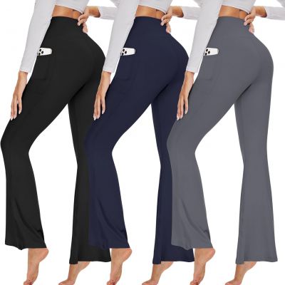 3 Pack Leggings with Pockets for Women - High Waisted Tummy Control Workout Yoga