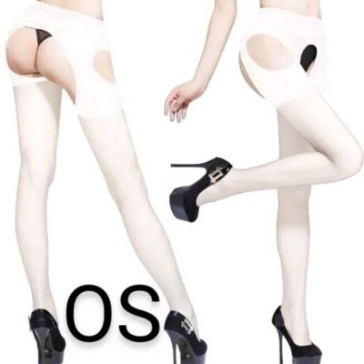 ????NEW Womens White Open Crotch Tights Pantyhose Sheer Stockings Hosiery~ Size OS