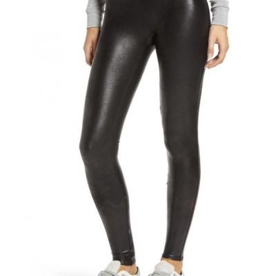 SPANX Faux Leather LEGGINGS-BLACK Shiny Sz Medium Pants