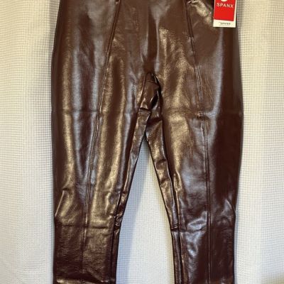 New Spanx 20301Q Faux Patent Leather Leggings $128 Petite M Leggings Shiny Ruby