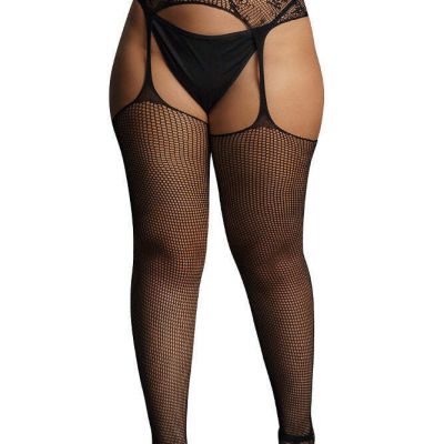 Shots Le Desir Sexy Classic Fishnet and Lace Garter Belt Stockings Black