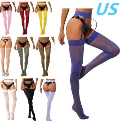 US Womens Nylon Open Crotch Suspender Pantyhose Tights Thigh High Stockings