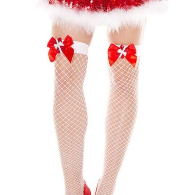 White Fishnet Sexy Stockings with Red Bow Sexy Nurse Thigh High socks