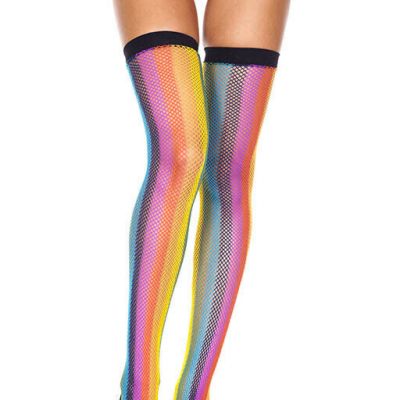 NEW Music Legs Rainbow fishnet thigh high Halloween Stockings - OS