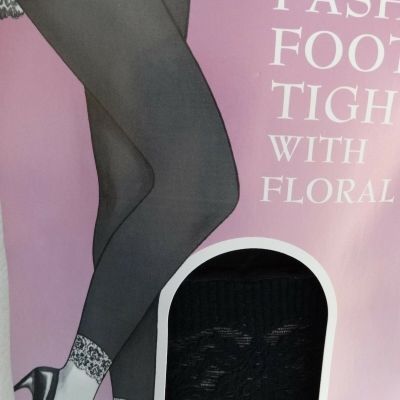 Fashion  Footless Tights with Floral Lace ~ Black ~ Fits 5