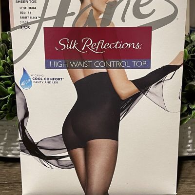 Hanes Silk Reflections High Waist Control Top Silky Sheer Barely Black AB 0B184