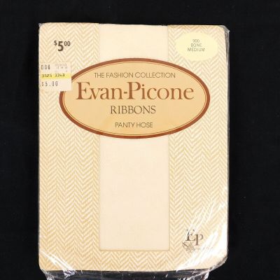 Vintage Evon-Picone Ribbons Medium Bone Panty Hose New Old Stock