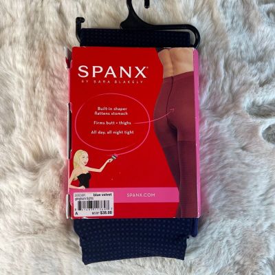 New SPANX Shaping Tights Built In Shaper Gingham Tights Blue Velvet 20039R