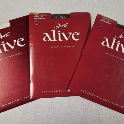 Hanes Alive 3 Pairs Size C Control Top Barely Black White Pantyhose New