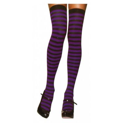 Leg Ave Sexy Purple Black Stripe Halloween Costume Thigh High Stockings Hosiery