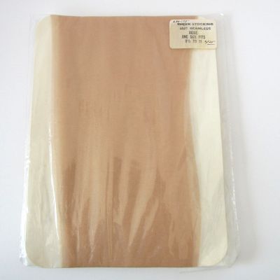 Vtg Shirley of Hollywood 100perc Nylon Sheer Stockings with Seams Beige 8 1/2 - 11