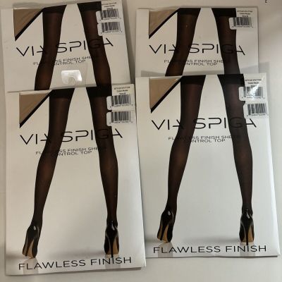 Via Spiga Flawless Finish Control Top Pantyhose Size B Nude 4 Packs