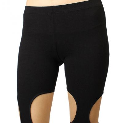 NEW Womens Black Leggings Long Pants Ankle Length Sexy Hole Cutout Basic Casual