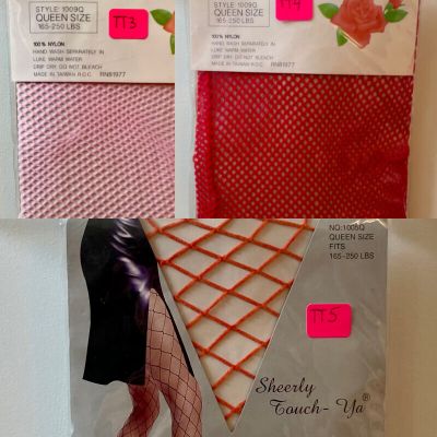 ????Sheerly Touch Ya Fishnet Fancy Panty Hose.QUEEN.red-ORANGE,light PINK,rose RED