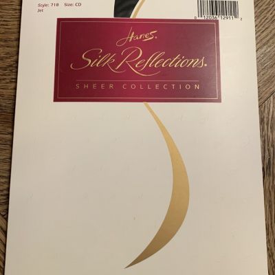 Hanes Silk Reflections CD 718 Pantyhose JET BLACK Reinforced Toe Control Top