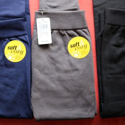 Pack of 3 Bl-NV-GR Womens Fleece Lined Thick Seamless FOOTLESS LEGGING ONE SIZE