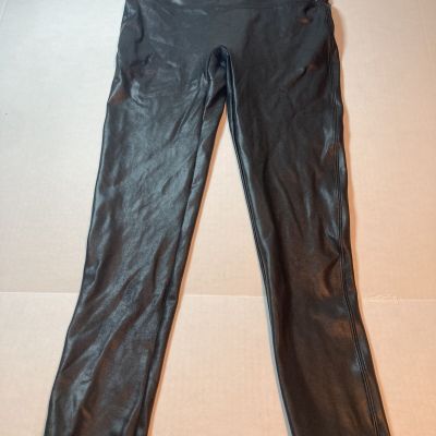 SPANX Faux Leather Shiny LEGGINGS -BLACK-Size Large Petite EUR 42-49