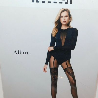 WOLFORD Allure Tights Black Lacy Thigh with Faux Garter size S New