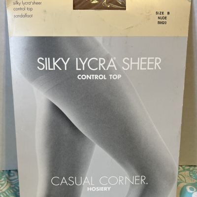 Casual Corner Silky Lycra Sheer pantyhose Nude size B control top sandalfoot