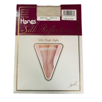 Vintage Hanes Silk Reflections Thigh Highs Silky Sheer PEARL Size CD Style 720