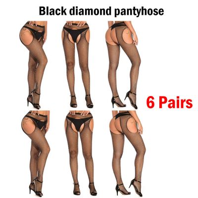6 Pairs CozyFeel Crystal girl sexy thigh high Stockings Rhinestone shiny stripes