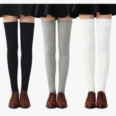 Chalier Thigh High Socks 3 Pack - Women SOLID Over Knee Stocking Clothes