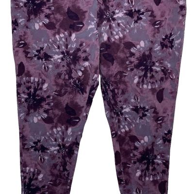 Terra & Sky Women's Size 2X (20W-22W) Pull-On Ankle Leggings Purple Floral Print