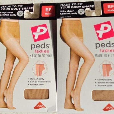 2 Pair Peds Ladies Silky Sheer Comfort Panty Control Top Pantyhose Size EF Nude