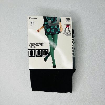 Hue Black Super Opaque Control Top Tights Size 1 New 1 Pair Pack