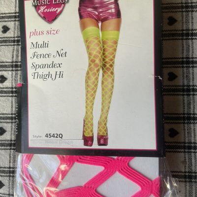 Fence Net Spandex Thigh Hi PLUS Size Neon Pink New In Package