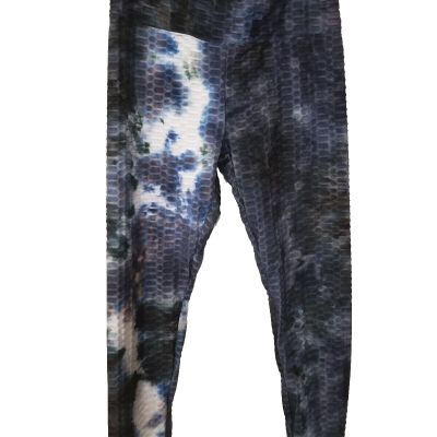 Blue Tie Dye Ruched Waffle Knit Leggings Plus Size XXL Women Stretchy 464