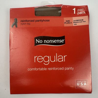 No Nonsense Regular Reinforced Pantyhose Size Plus 2 Tan/Medium 329 MADE IN USA.