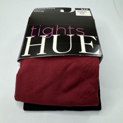 Hue Womens Opaque Tights Size 1 Sangria Black - 2 Pair Pack New