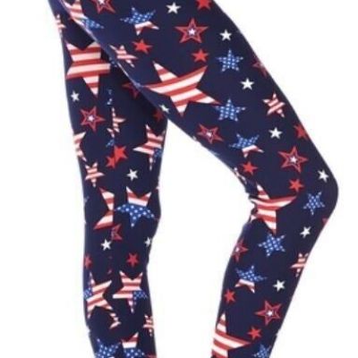USA Stars With Stripes Red White & Blue Flag Stars Leggings Regular & Plus Sizes