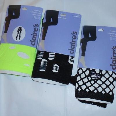 Claire's Three (3) Pairs Ripped & Lacy Footless Tights Lime Green & Black M/LNWT
