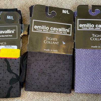 NWT Emilio Cavallini  Tights- 3 Pairs   M/L Patterned Fishnet Made In Italy ????