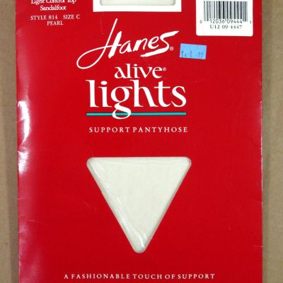 Vtg Hanes Alive Lights Support Light Control Top Pantyhose PEARL / Sz C  /# 814
